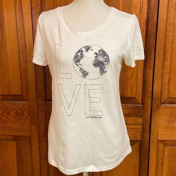 Liz Claiborne Simply Liz Tencel White Graphic Tee Small NWT - Picture 1 of 11